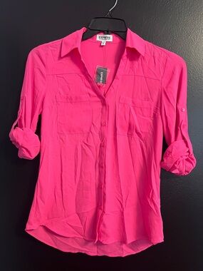 EXPRESS Portofino Highlighter Pink Button-Down Shirt